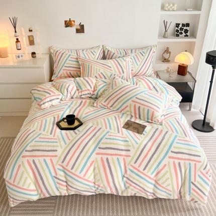 91家纺网 家纺一手货源 找家纺 寐居 2023新款北欧简约款牛奶绒四件套 炫彩