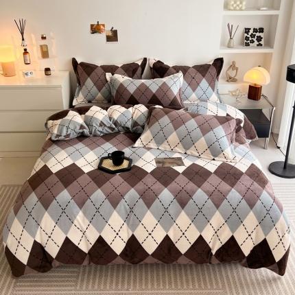 寐居 2023新款北欧简约款牛奶绒四件套 菱格