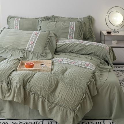 91家纺网 家纺一手货源 找家纺 （总）你好美丽 2025常供款磨毛水洗棉泡泡纱刺绣花边四件套