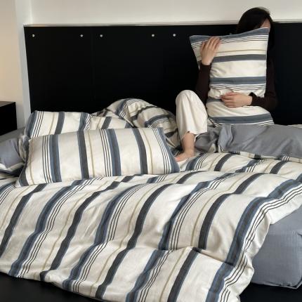 91家纺网 家纺一手货源 找家纺 例外Home 2023新款进口丹麦织造雪尼尔植绒四件套 雪尼尔_蒙德里安蓝