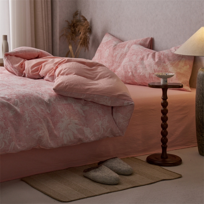 91家纺网 家纺一手货源 找家纺 安莱生活 2023新款双层纱基础蔷薇玫瑰系列四件套 蔷薇物-粉色