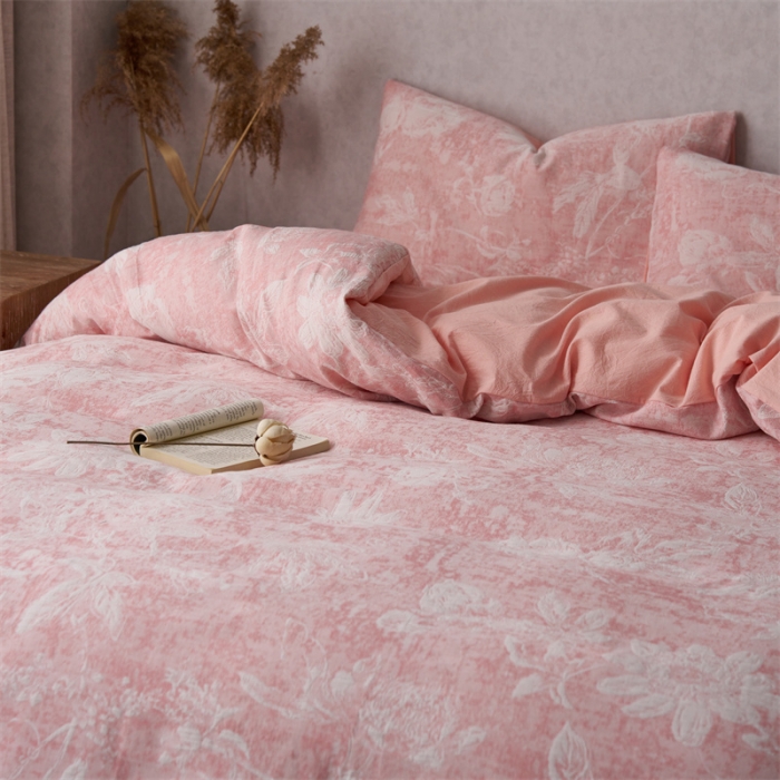 91家纺网 家纺一手货源 找家纺 安莱生活 2023新款双层纱基础蔷薇玫瑰系列四件套 蔷薇物-粉色