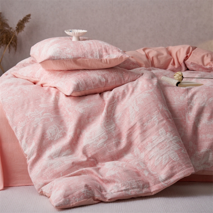 91家纺网 家纺一手货源 找家纺 安莱生活 2023新款双层纱基础蔷薇玫瑰系列四件套 蔷薇物-粉色