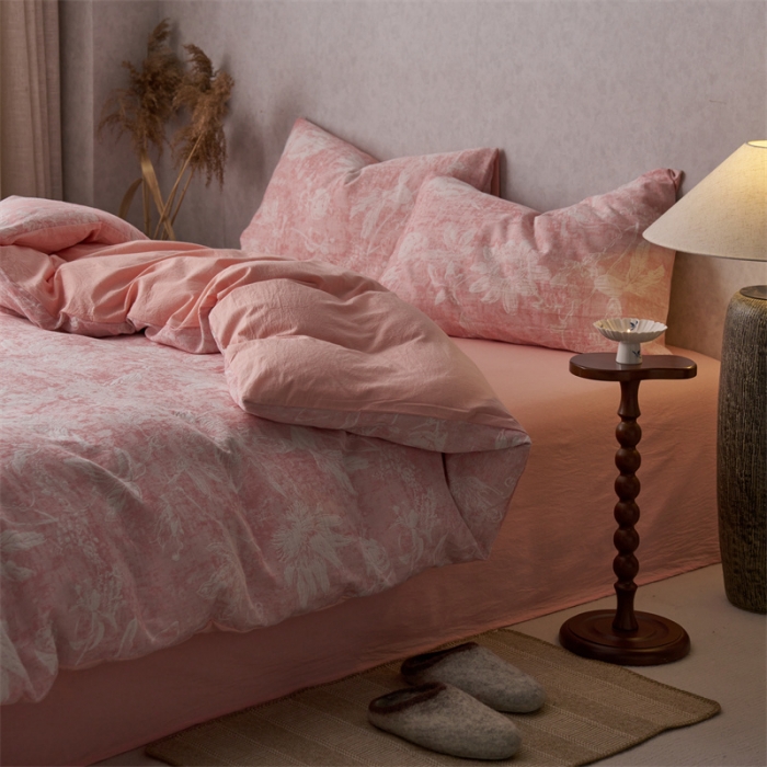 91家纺网 家纺一手货源 找家纺 安莱生活 2023新款双层纱基础蔷薇玫瑰系列四件套 蔷薇物-粉色