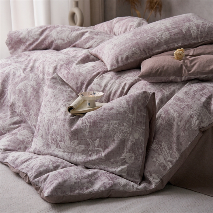 91家纺网 家纺一手货源 找家纺 安莱生活 2023新款双层纱基础蔷薇玫瑰系列四件套 蔷薇物-紫色