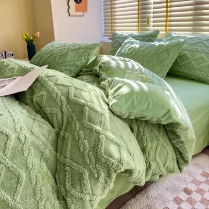 潮邦创意家居 2025新款跑量款塔芙绒宝宝绒四件套 豆绿
