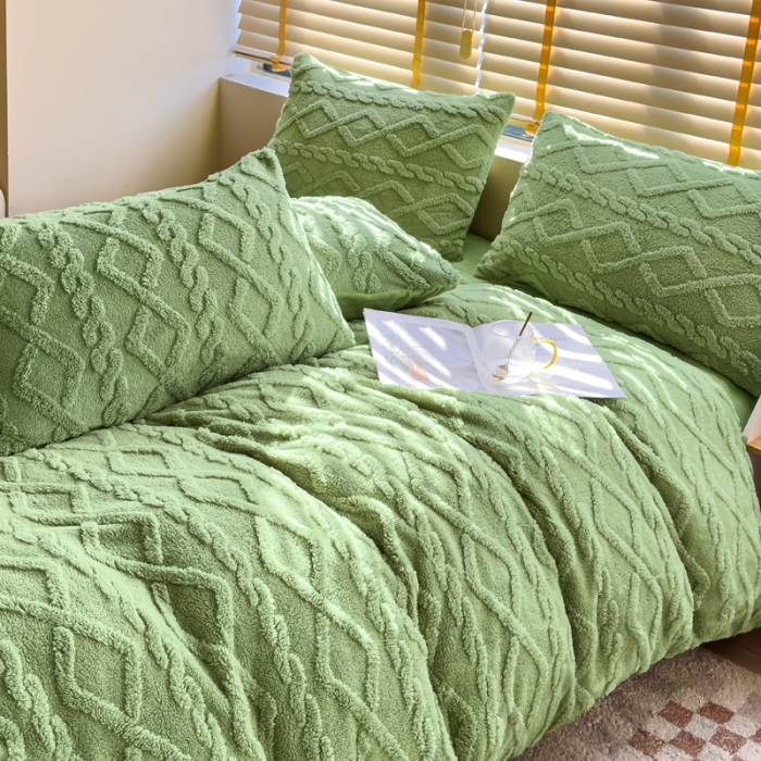 91家纺网 家纺一手货源 找家纺 潮邦创意家居 2025新款跑量款塔芙绒宝宝绒四件套 豆绿