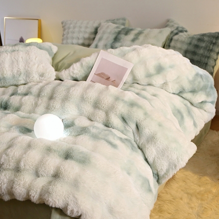 91家纺网 家纺一手货源 找家纺 2025兔兔绒七彩泡泡四件套渐变色彩纯色泡泡牛奶绒四件套