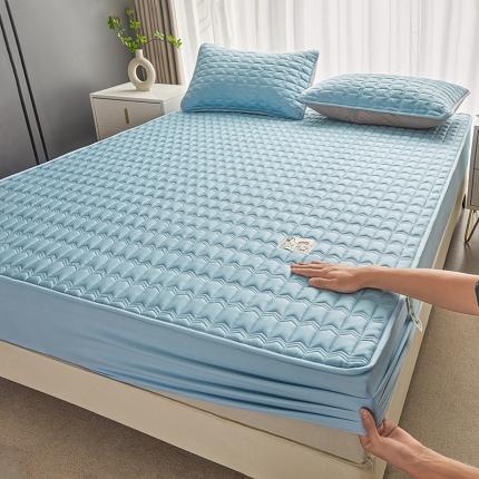 91家纺网 家纺一手货源 找家纺 满羽家纺 2023新款原棉大豆床笠三件套 静谧蓝