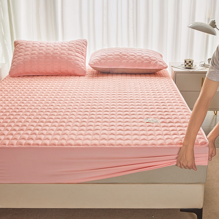 91家纺网 家纺一手货源 找家纺 满羽家纺 2023新款原棉大豆床笠三件套 安睡粉