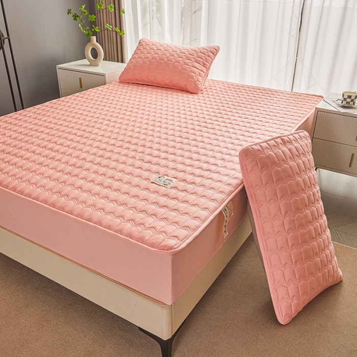 91家纺网 家纺一手货源 找家纺 满羽家纺 2023新款原棉大豆床笠三件套 安睡粉