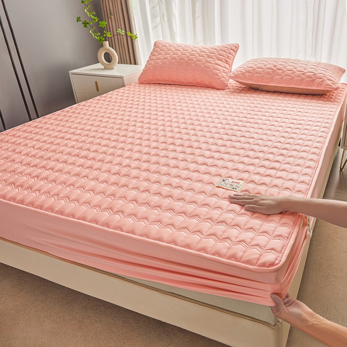 91家纺网 家纺一手货源 找家纺 满羽家纺 2023新款原棉大豆床笠三件套 安睡粉