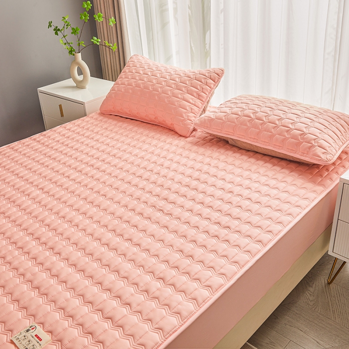 91家纺网 家纺一手货源 找家纺 满羽家纺 2023新款原棉大豆床笠三件套 安睡粉