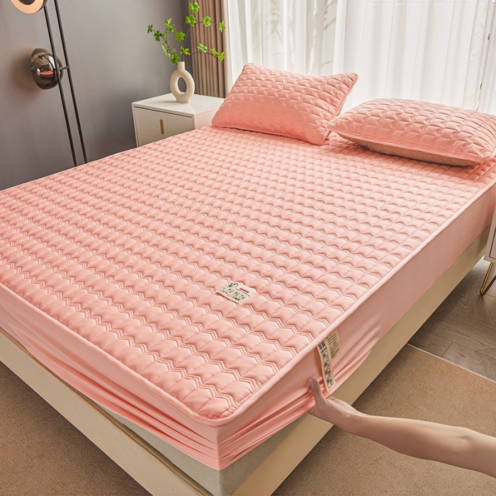 91家纺网 家纺一手货源 找家纺 满羽家纺 2023新款原棉大豆床笠三件套 安睡粉