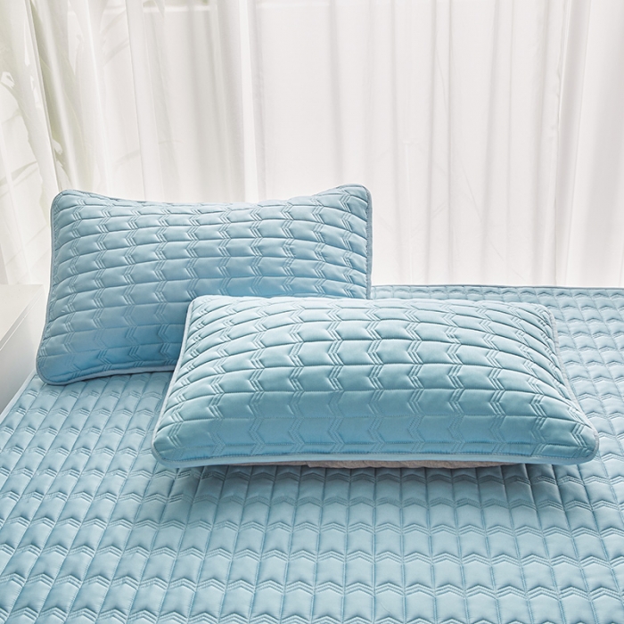 91家纺网 家纺一手货源 找家纺 满羽家纺 2023新款原棉大豆床笠三件套 静谧蓝