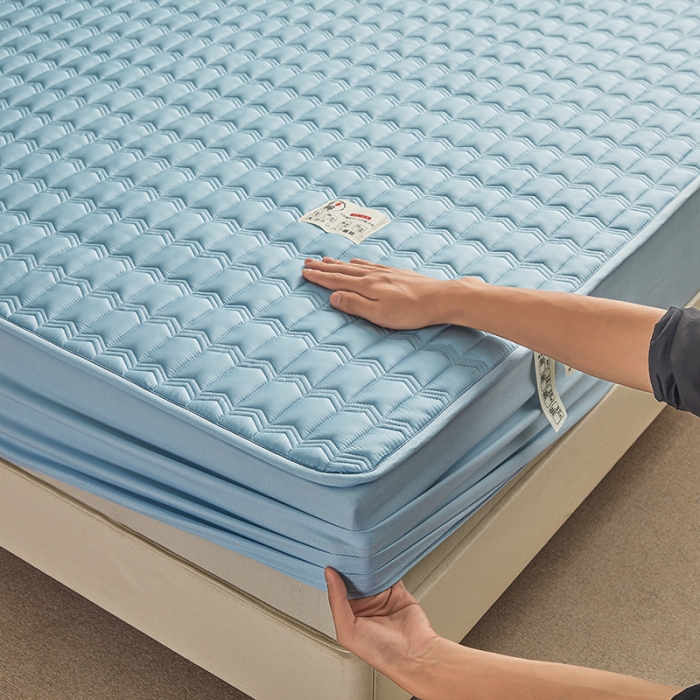 91家纺网 家纺一手货源 找家纺 满羽家纺 2023新款原棉大豆床笠三件套 静谧蓝