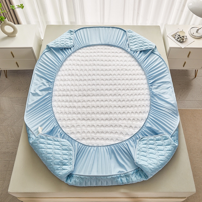 91家纺网 家纺一手货源 找家纺 满羽家纺 2023新款原棉大豆床笠三件套 静谧蓝