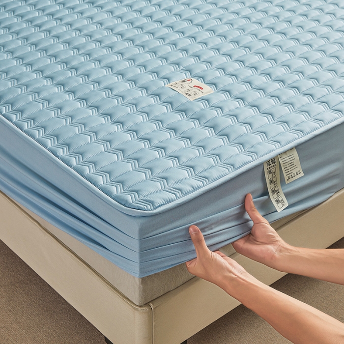 91家纺网 家纺一手货源 找家纺 满羽家纺 2023新款原棉大豆床笠三件套 静谧蓝