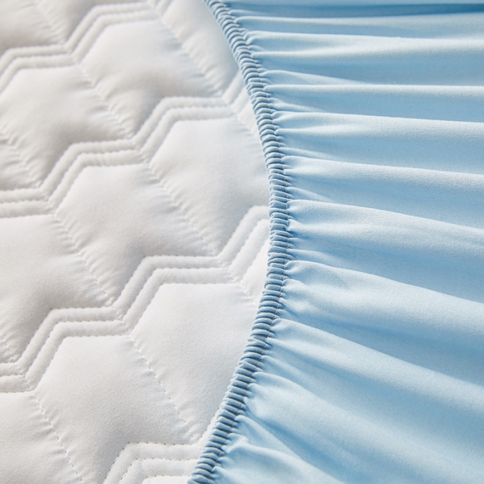 91家纺网 家纺一手货源 找家纺 满羽家纺 2023新款原棉大豆床笠三件套 静谧蓝