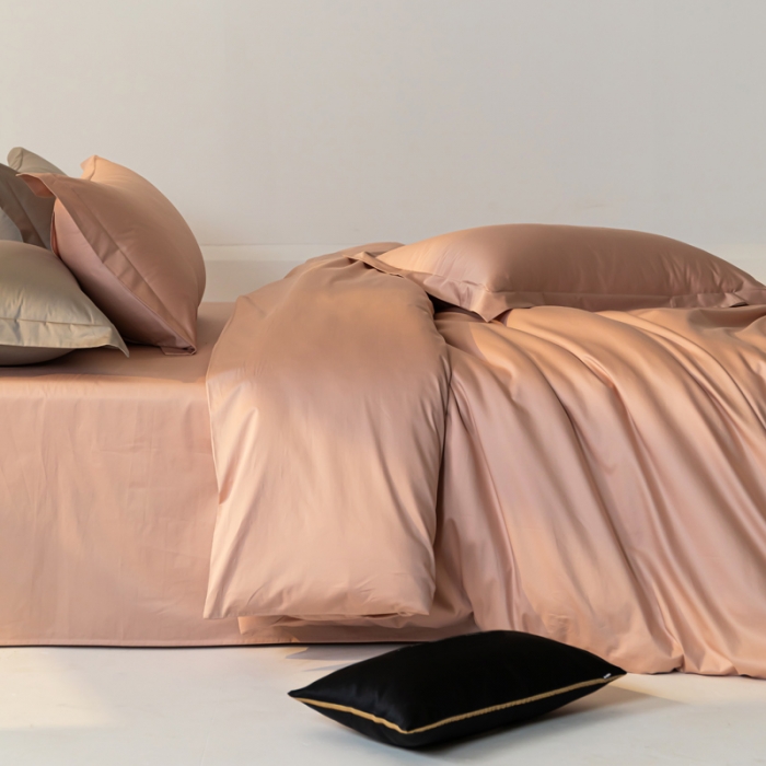 91家纺网 家纺一手货源 找家纺 轩和 2024新款70支埃及匹马棉纯色四件套床笠床单款5个尺寸不断货 画眉粉