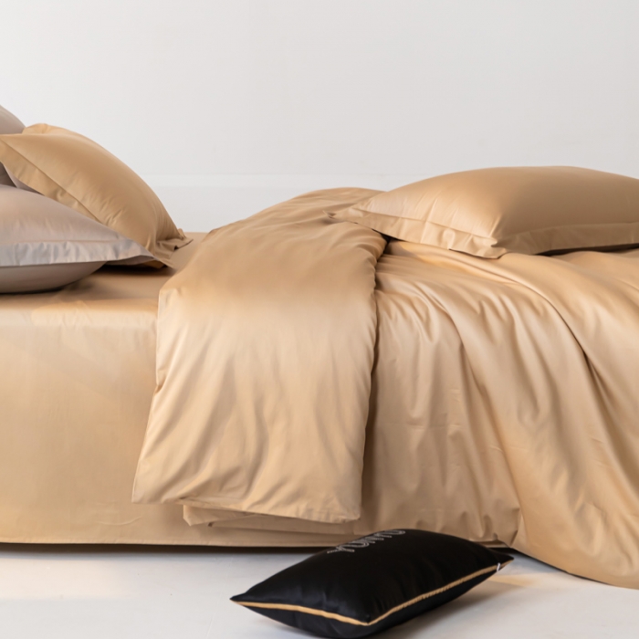 91家纺网 家纺一手货源 找家纺 轩和 2024新款70支埃及匹马棉纯色四件套床笠床单款5个尺寸不断货 浮光金