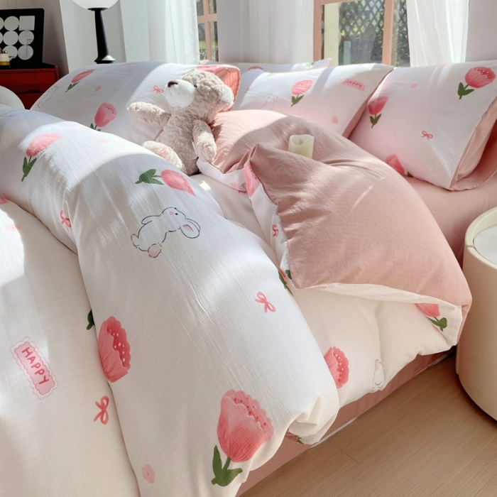 91家纺网 家纺一手货源 找家纺 大麦乐田 2023新款双层纱有氧提花小竺棉四件套 梦云