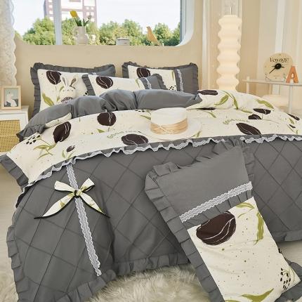 91家纺网 家纺一手货源 找家纺 （总）靓生活2023爆款韩版小清新花边蝴蝶结水洗棉贡棉磨毛四件套