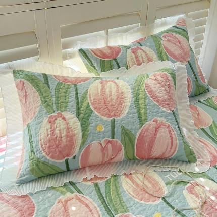 91家纺网 家纺一手货源 找家纺 百寐 2023全棉夹棉雪纺花边枕套加厚加大吸汗立体枕芯套 郁金花海