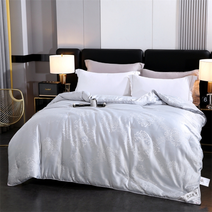 91家纺网 家纺一手货源 找家纺 恒鑫家纺 2023新款提花蚕丝被春秋被保暖被子被芯冬被子母被 高级灰