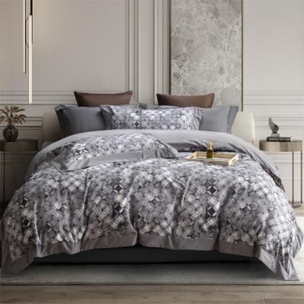 91家纺网 家纺一手货源 找家纺 121 新款宽边枕套磨毛数码印花四件套-琉璃雾都 琉璃雾都-深灰