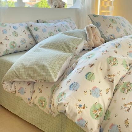 91家纺网 家纺一手货源 找家纺 （总）金丝鸟 2023新款全棉可爱卡通印花小清新四件套-第二批