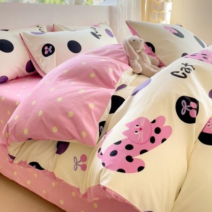 金丝鸟 2023新款全棉可爱卡通印花小清新四件套-第二批 波点猫