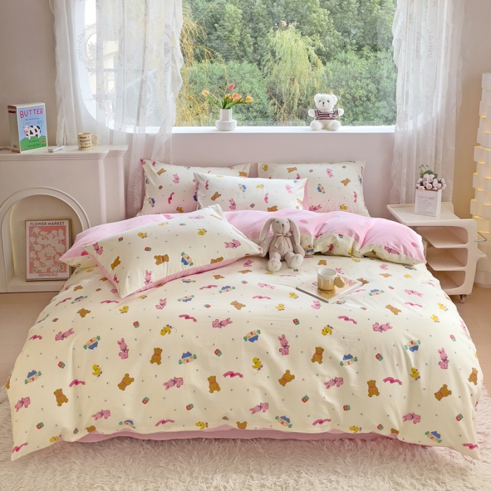 91家纺网 家纺一手货源 找家纺 金丝鸟 2023新款全棉可爱卡通印花小清新四件套-第二批 动物运动会