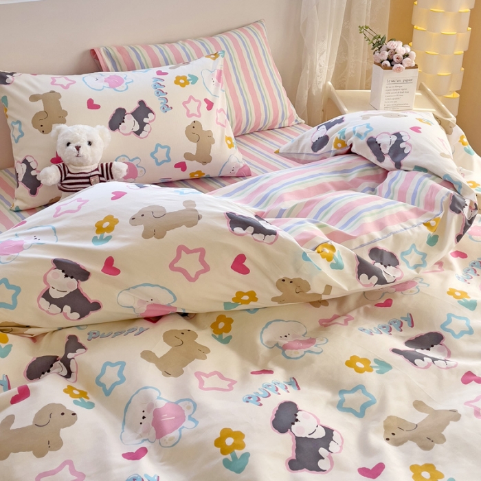 91家纺网 家纺一手货源 找家纺 金丝鸟 2023新款全棉可爱卡通印花小清新四件套-第二批 菲比汪汪园