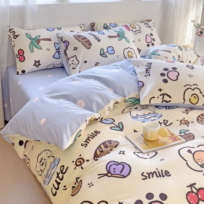 91家纺网 家纺一手货源 找家纺 金丝鸟 2023新款全棉可爱卡通印花小清新四件套-第二批 狗狗派对