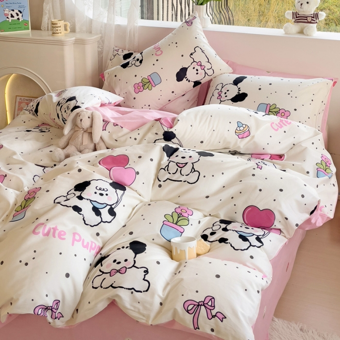 91家纺网 家纺一手货源 找家纺 金丝鸟 2023新款全棉可爱卡通印花小清新四件套-第二批 花盆狗