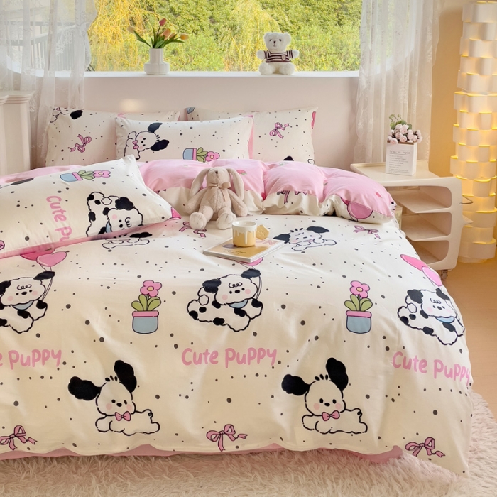 91家纺网 家纺一手货源 找家纺 金丝鸟 2023新款全棉可爱卡通印花小清新四件套-第二批 花盆狗