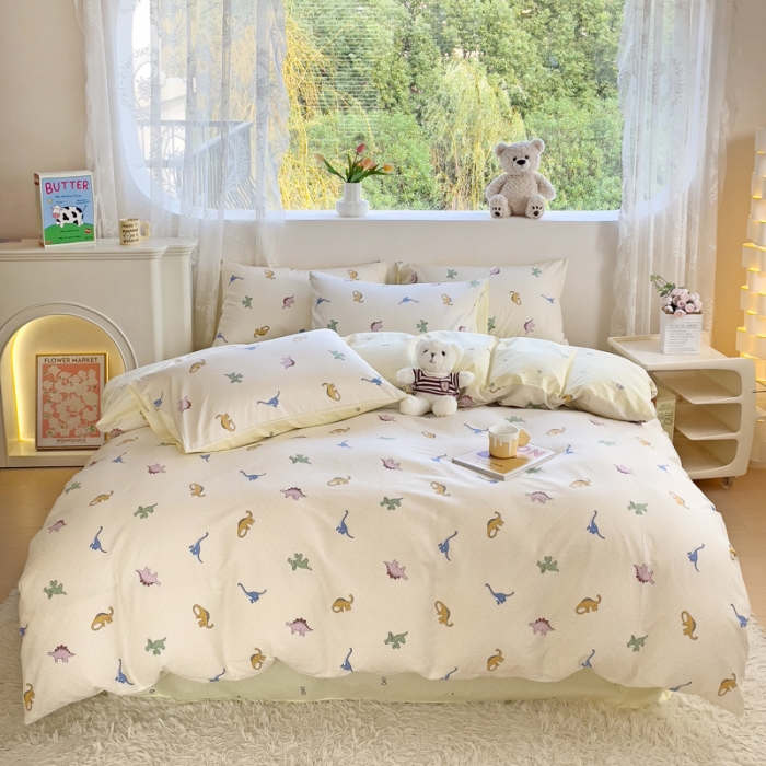 91家纺网 家纺一手货源 找家纺 金丝鸟 2023新款全棉可爱卡通印花小清新四件套-第二批 恐龙园