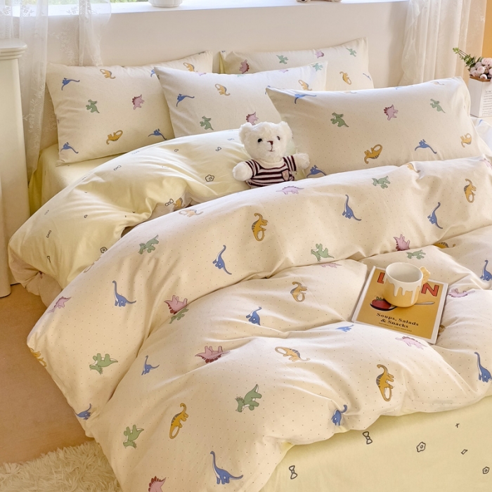 91家纺网 家纺一手货源 找家纺 金丝鸟 2023新款全棉可爱卡通印花小清新四件套-第二批 恐龙园