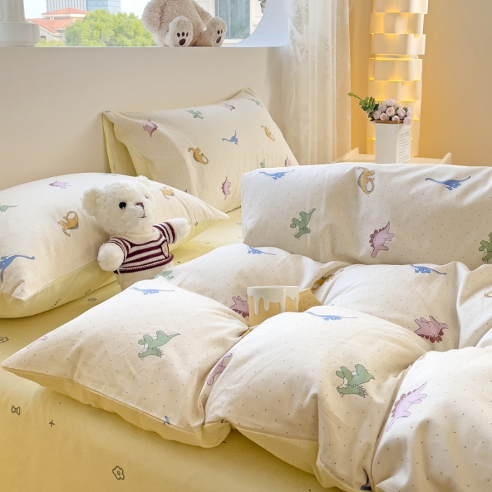 91家纺网 家纺一手货源 找家纺 金丝鸟 2023新款全棉可爱卡通印花小清新四件套-第二批 恐龙园