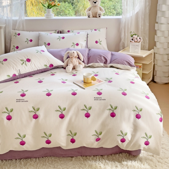 91家纺网 家纺一手货源 找家纺 金丝鸟 2023新款全棉可爱卡通印花小清新四件套-第二批 萝卜多多