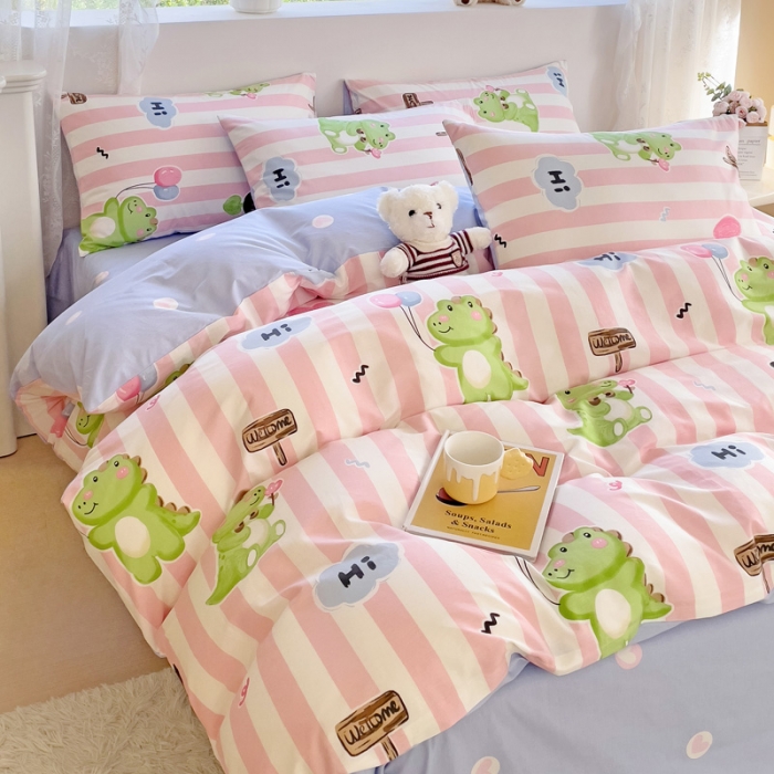 91家纺网 家纺一手货源 找家纺 金丝鸟 2023新款全棉可爱卡通印花小清新四件套-第二批 气球小鳄鱼