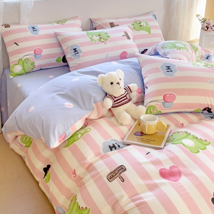 91家纺网 家纺一手货源 找家纺 金丝鸟 2023新款全棉可爱卡通印花小清新四件套-第二批 气球小鳄鱼