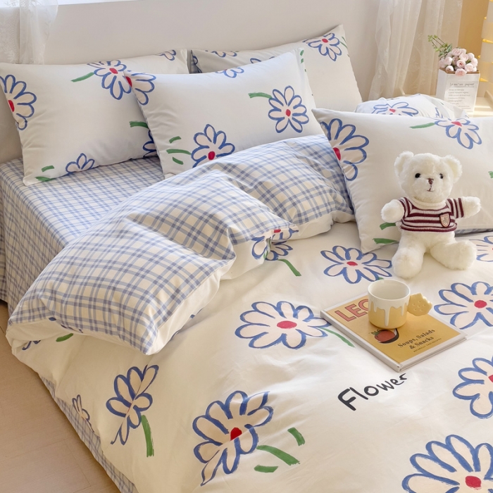 91家纺网 家纺一手货源 找家纺 金丝鸟 2023新款全棉可爱卡通印花小清新四件套-第二批 清雅蓝花