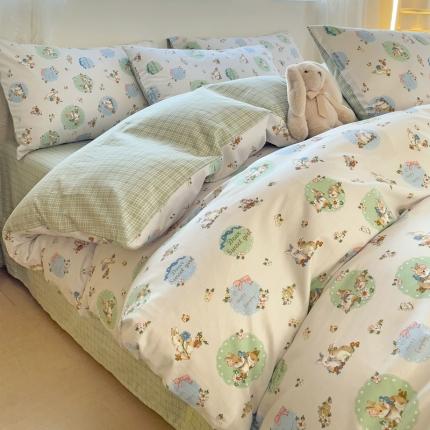 金丝鸟 2023新款全棉可爱卡通印花小清新四件套-第二批 圈圈小野兔