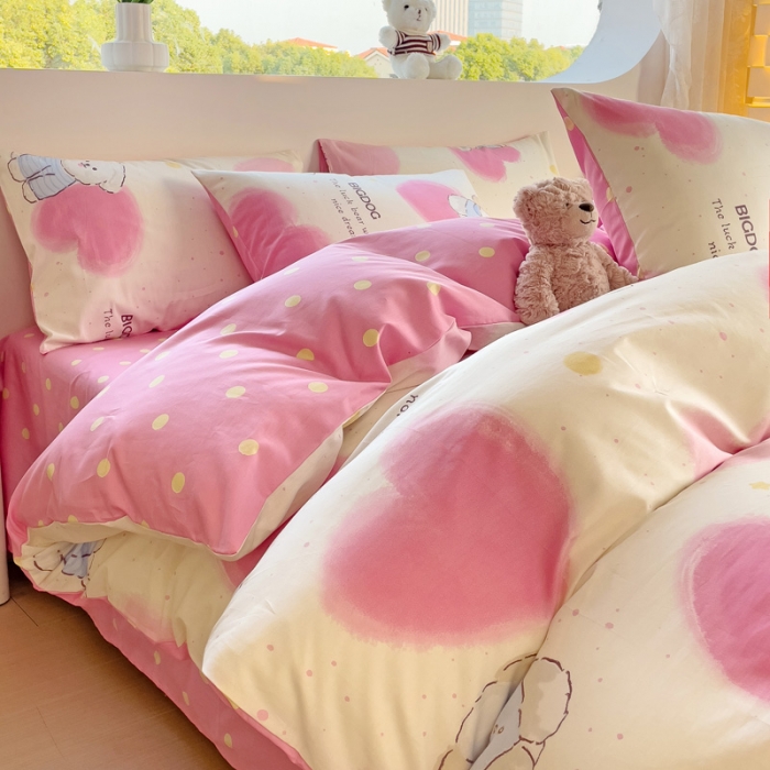 91家纺网 家纺一手货源 找家纺 金丝鸟 2023新款全棉可爱卡通印花小清新四件套-第二批 热点狗