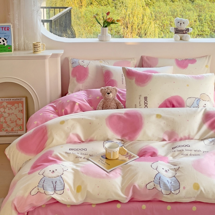 91家纺网 家纺一手货源 找家纺 金丝鸟 2023新款全棉可爱卡通印花小清新四件套-第二批 热点狗