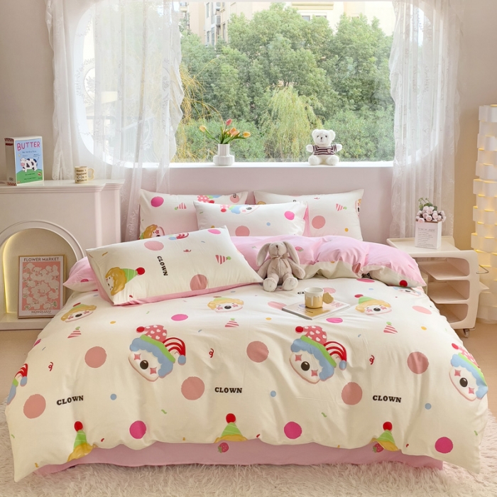 91家纺网 家纺一手货源 找家纺 金丝鸟 2023新款全棉可爱卡通印花小清新四件套-第二批 小丑马戏团