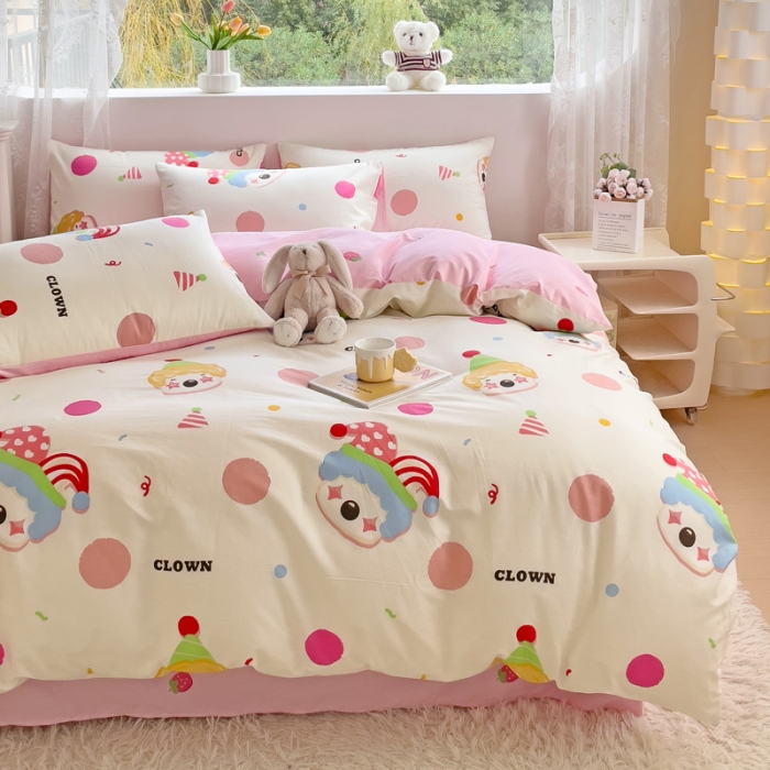 91家纺网 家纺一手货源 找家纺 金丝鸟 2023新款全棉可爱卡通印花小清新四件套-第二批 小丑马戏团