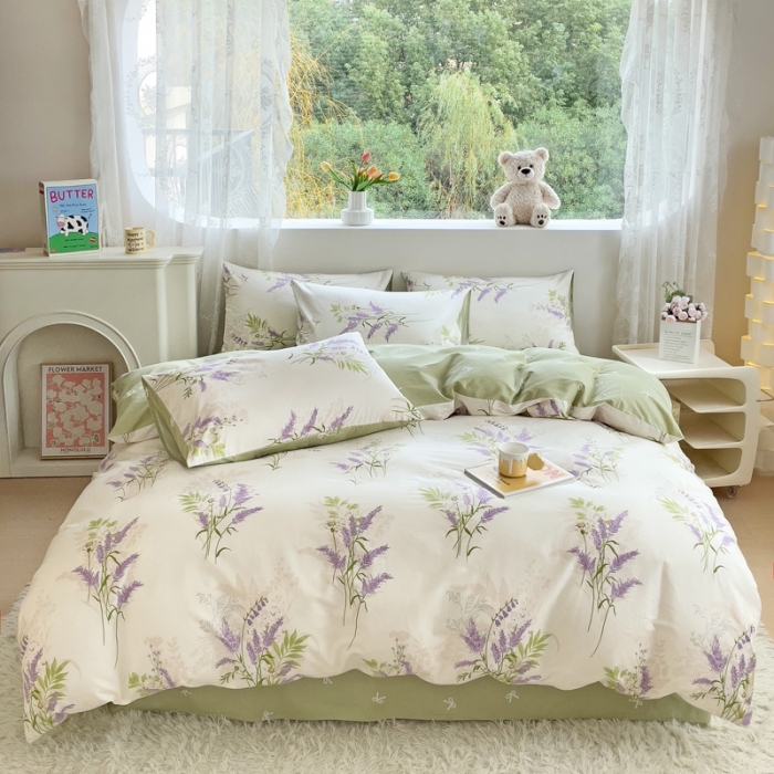 91家纺网 家纺一手货源 找家纺 金丝鸟 2023新款全棉可爱卡通印花小清新四件套-第二批 薰衣草庄园